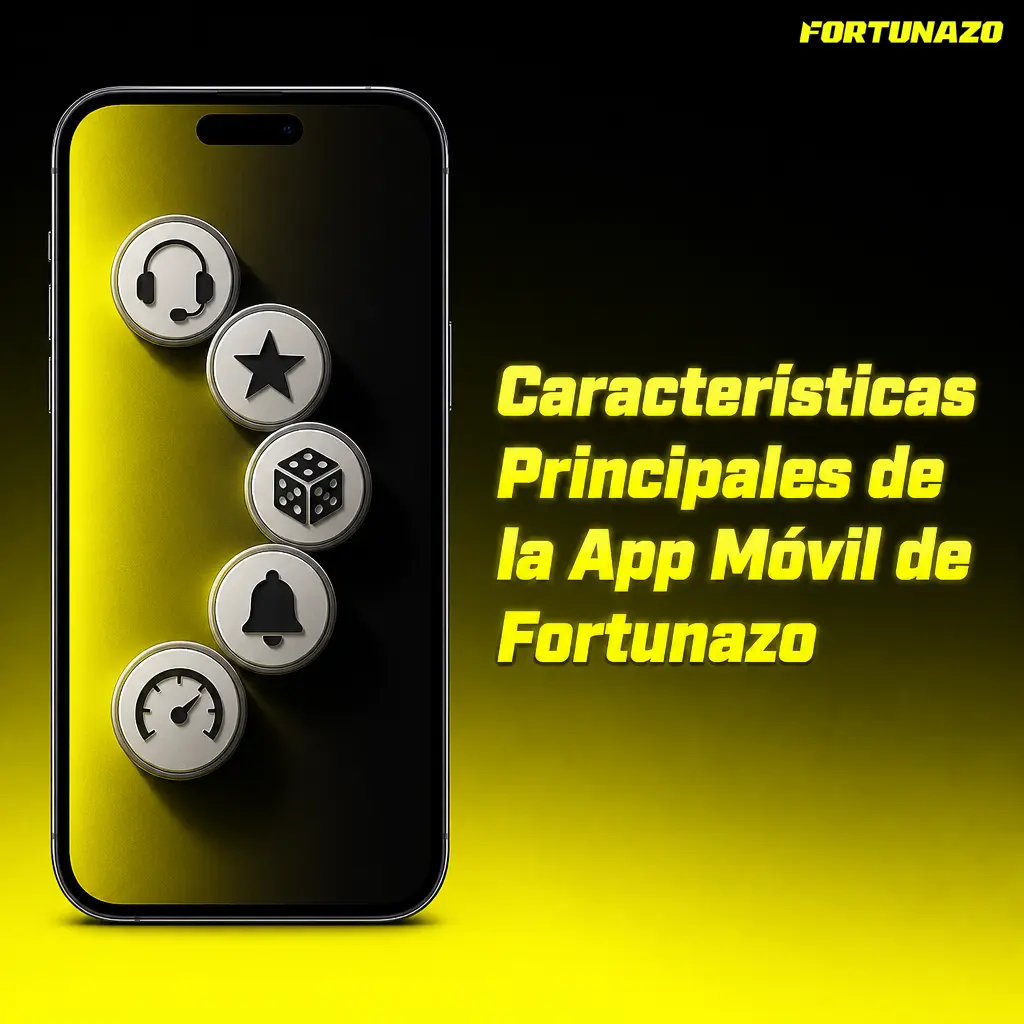 Funciones destacadas de la app Fortunazo: pagos en ARS, bonos, más de 4.000 juegos y apuestas en vivo con Cash Out.