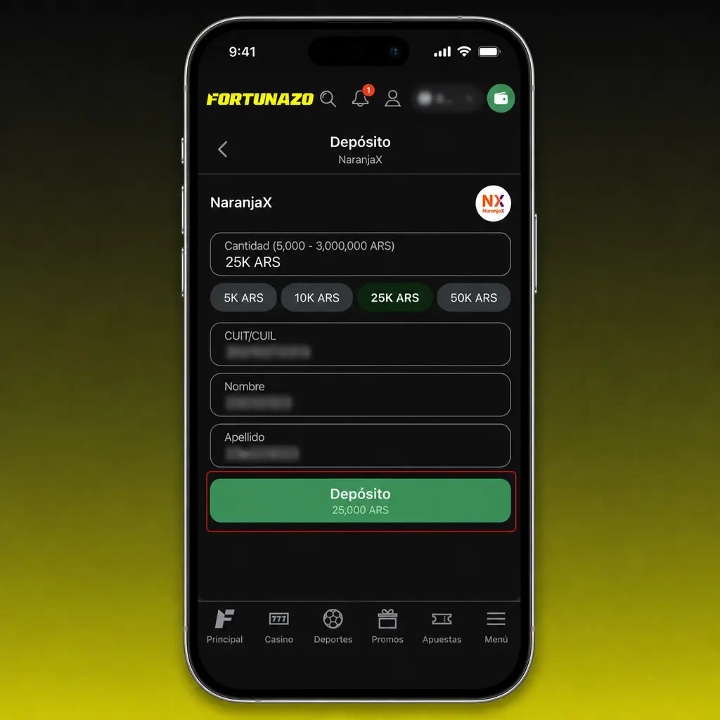 Guía paso a paso para cargar una apuesta en la app Fortunazo, sección Deportes