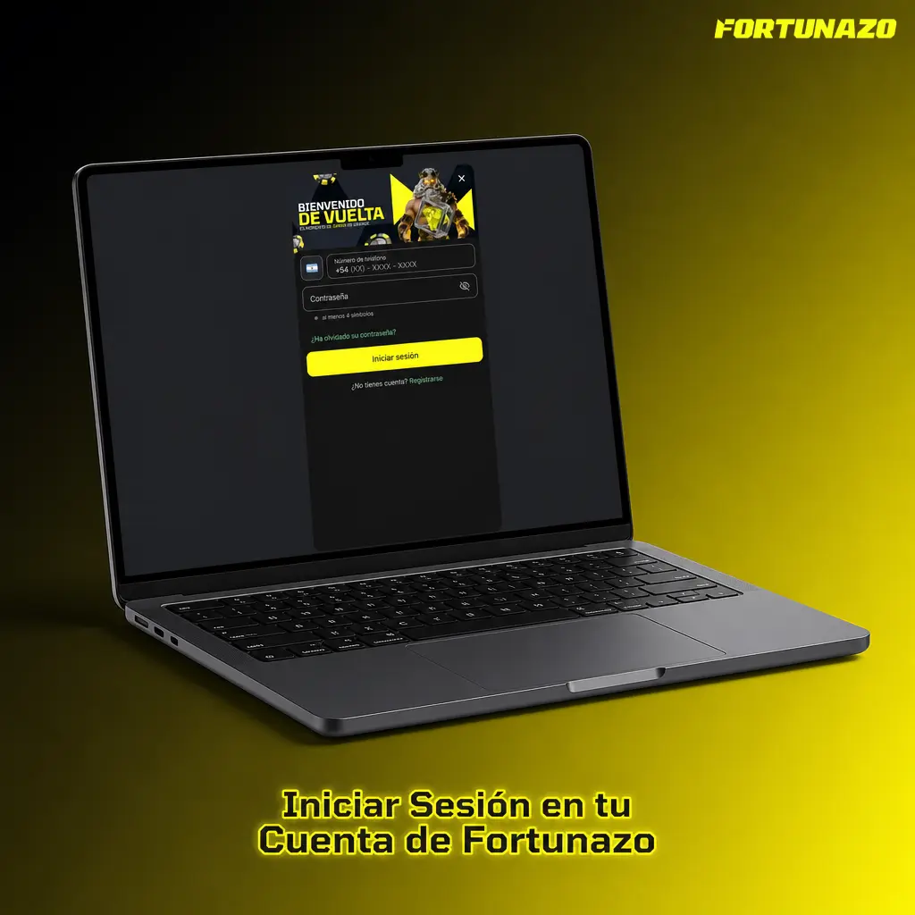 Pantalla de inicio de sesión en Fortunazo con campos para correo, teléfono y contraseña para acceder a la cuenta.